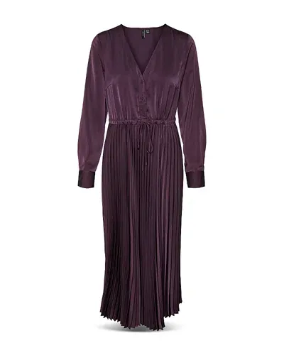 Vero Moda Cindy Plisse Dress In Plum Perfection