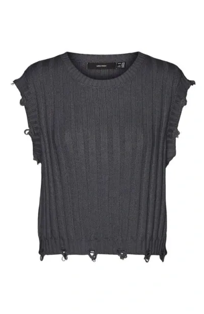 Vero Moda Danna Distressed Sleeveless Sweater In Asphalt