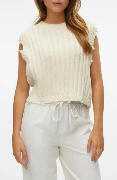 Vero Moda Danna Distressed Sleeveless Sweater In Birch