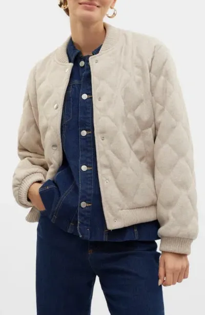 Vero Moda Fortunedora Water Resistant Quilted Bomber Jacket In Oatmeal Detail Melan