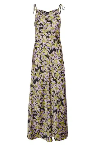 Vero Moda Kyra Floral Tie Strap Maxi Dress In Black Aop Purple Pai