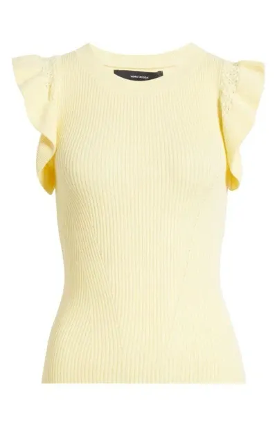 Vero Moda Malou Flutter Sleeve Rib Sweater In Mellow Yellow