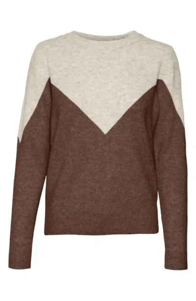 Vero Moda Plaza Colorblock Crewneck Sweater In Birch Stripes W Pin