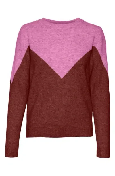 Vero Moda Plaza Colorblock Crewneck Sweater In Fuchsia Pink Detail