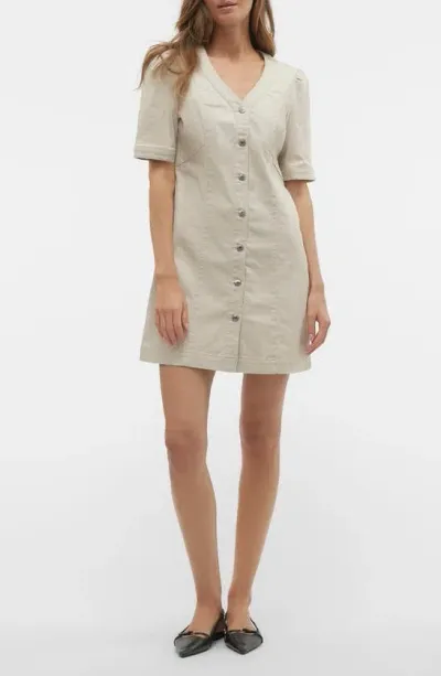 Vero Moda Wild Gena Denim Minidress In Pumice Stone