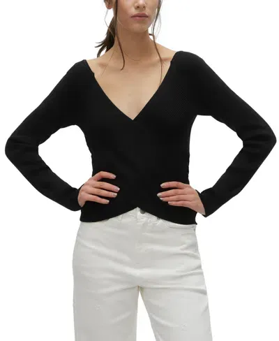 Vero Moda Women's Willow Long-sleeve V-neck Knit Top In Black