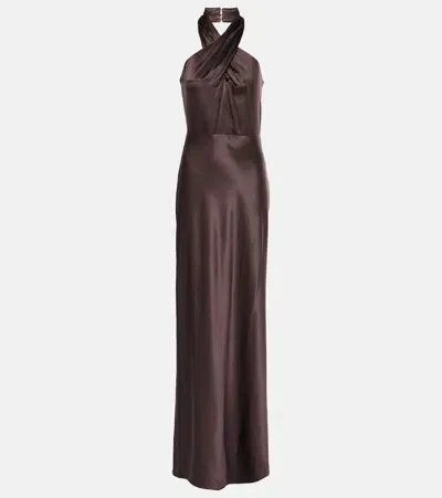 Veronica Beard Alberta Silk-blend Satin Maxi Dress In Dark Chocolate