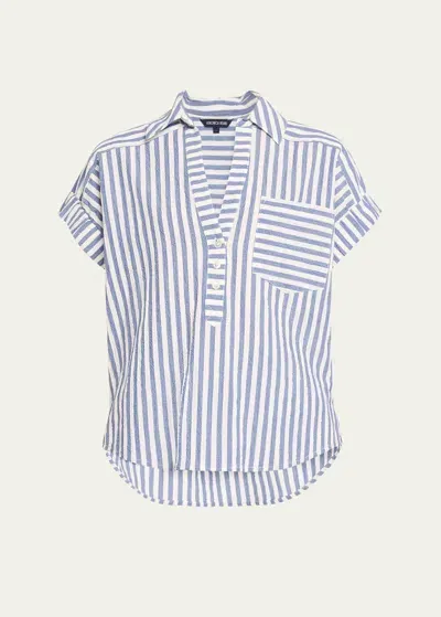 Veronica Beard Almera Stripe Short-sleeve Top In Whiteblue Stripe