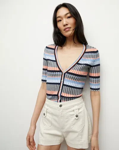 Veronica Beard Calliope Ribbed Cardigan In Blue Multi