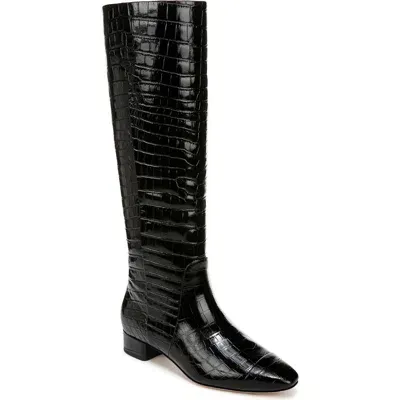 Veronica Beard Cecile Croc-embossed Tall Boot In Black