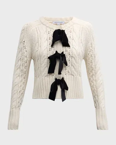 Veronica Beard Christina Cable-knit Bow Sweater In Ivory