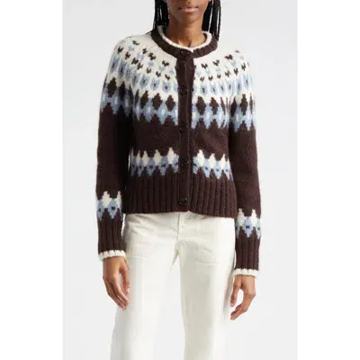 Veronica Beard Christina Fair Isle Cardigan In Chocolate Multi