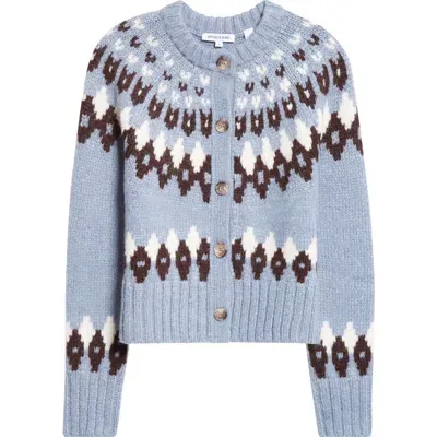 Veronica Beard Christina Fair Isle Cardigan In Smoke Blue Multi