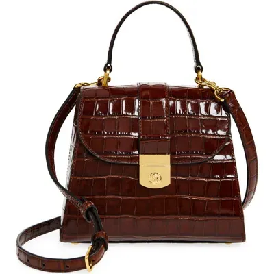 Veronica Beard Crest Croc Embossed Leather Top Handle Bag In Burgundy