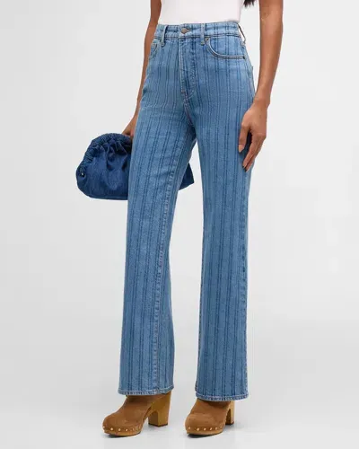 Veronica Beard Crosbie Cropped Wide-leg Stripe Jeans In Sapphire Stripe