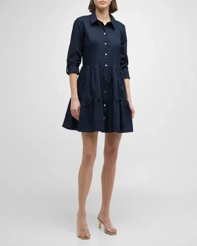 Veronica Beard Jemila Button-front Tiered Shirtdress In Navy