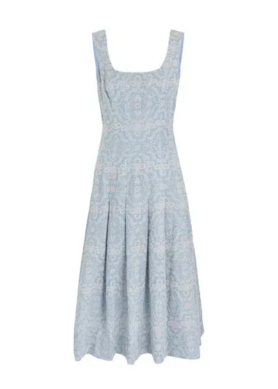 Veronica Beard Jolie Eyelet Sleeveless Cotton Dress In Blue