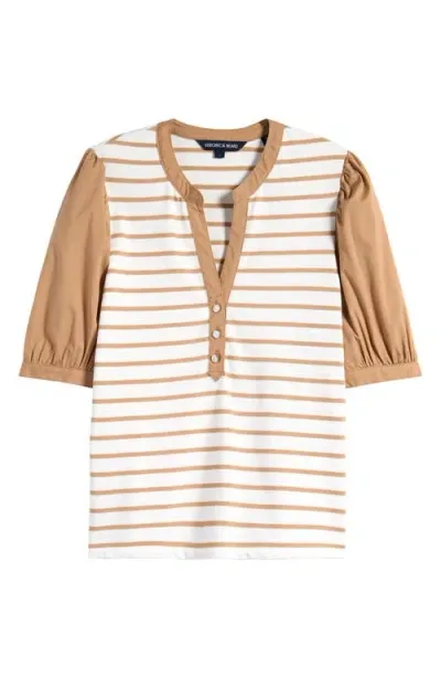 Veronica Beard Kellie Stripe Top In Off White/khaki