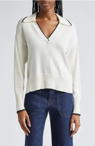 Veronica Beard Koko Johnny Collar Polo Sweater In Ivory