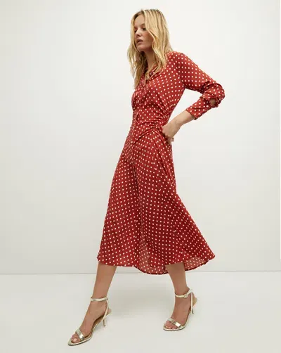 Veronica Beard Lex Polka-dot Dress In Brick Red/ecru