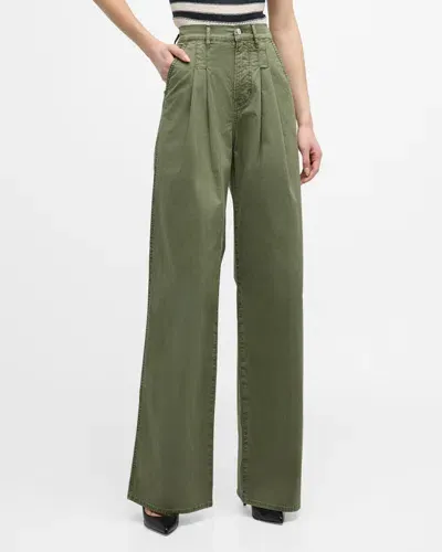 Veronica Beard Mia Pleated Wide-leg Jeans In Stone Army