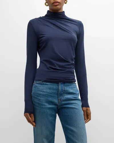 Veronica Beard Mylie Ruched Knit Turtleneck Top In Navy