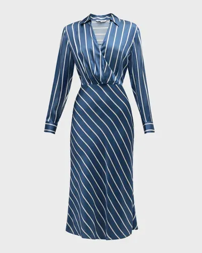 Veronica Beard Otis Stripe Long-sleeve Midi Dress In Blue Stone