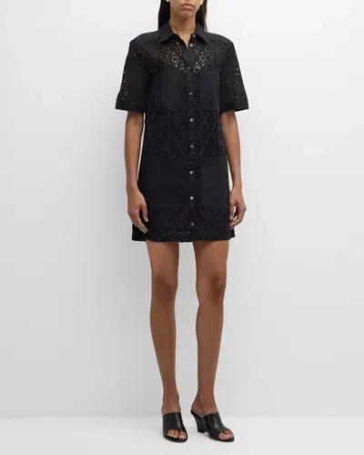 Veronica Beard Rafaela Eyelet Mini Shirtdress In Black