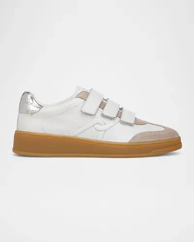 Veronica Beard Reagan Mixed Leather Triple-grip Sneakers In Lily White/silver Leather