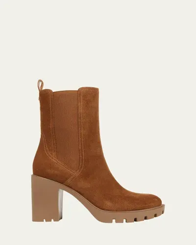 Veronica Beard Riley Suede Block-heel Chelsea Booties In Caramel