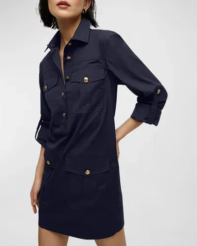 Veronica Beard Saude Long-sleeve Utility Dress In Navy