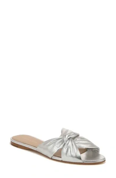 Veronica Beard Seraphina Twisted Metallic Slide Sandals In Silber