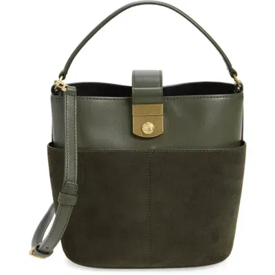 Veronica Beard Small Crest Lock Leather Bucket Bag In Pine