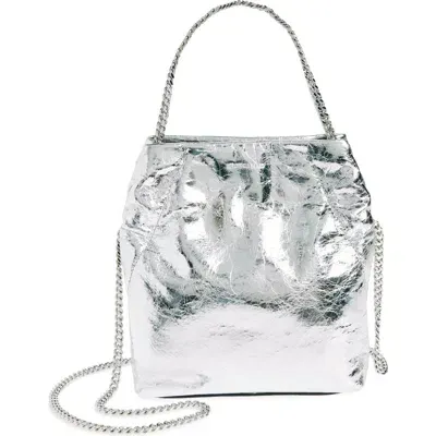 Veronica Beard Small Slouch Metallic Convertible Leather Shoulder Bag In Silver