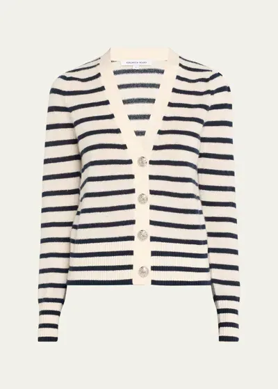 Veronica Beard Solene Stripe Cashmere Cardigan In Ivorynavy