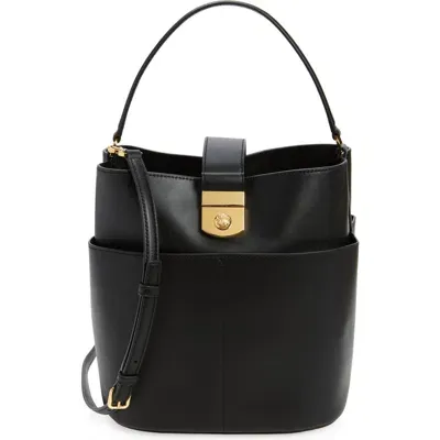 Veronica Beard The Crest Lock Leather Bucket Bag In Black