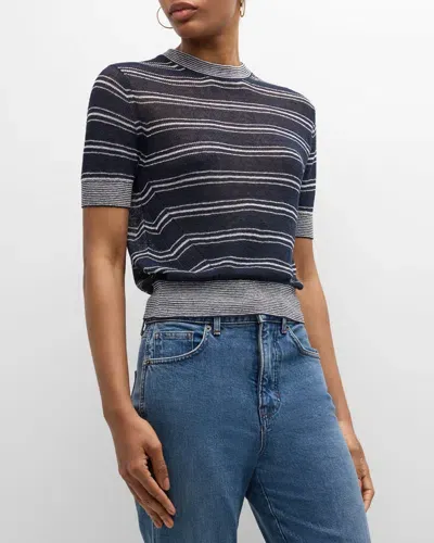 Veronica Beard Tula Stripe Short-sleeve Sweater In Multi