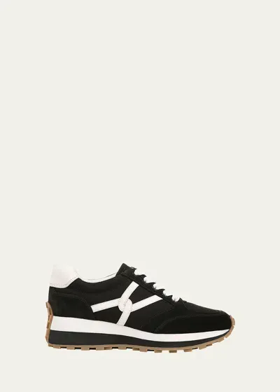 Veronica Beard Valentina Mixed Leather Retro Sneakers In Black/white