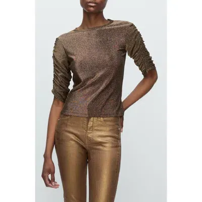 Veronica Beard Waldorf Sparkly Ruched-sleeve Tee In Antique Gold Lurex