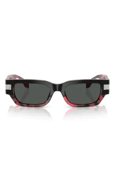 Versace 53mm Plaque Rectangular Sunglasses In Top Black/red Havana