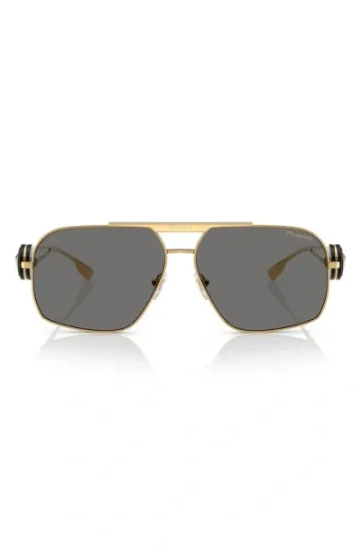 Versace 62mm Oversize Polarized Irregular Sunglasses In Gold