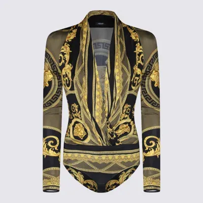 Versace Gold And Black Viscose Bodysuits