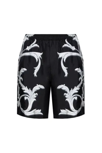 Versace Acanthus Leaves Barocco Printed Shorts In Black