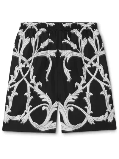 Versace Acanthus Leaves Silk Shorts In Black