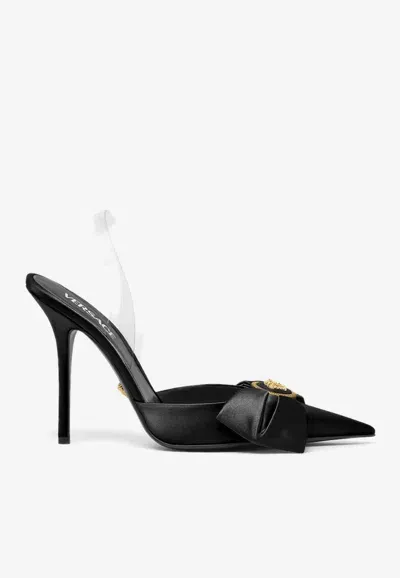 Versace Alia 110 Slingback Satin Pumps In Black