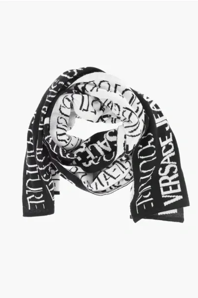 Versace All-over Logo Wool Blend Scarf In White