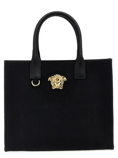 Versace Allover Small Shopping Bag In Black