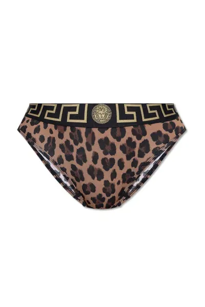 Versace Animal Printed Briefs In Brown