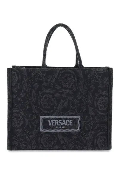 Versace Athena Barocco Large Tote In Black