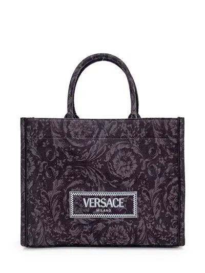 Versace Tote Athena Barocco Bag In Black